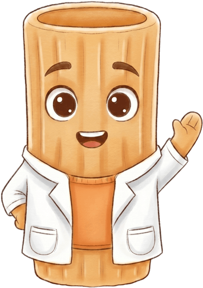 Rigatoni, the Brix mascot: a smiling rigatoni noodle in a lab coat, waving.
